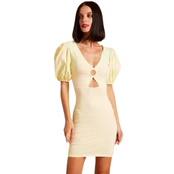 Bershka Pale Yellow Mini Dress with Cutout Size S - Picture 1 of 8